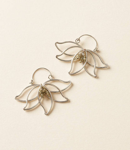 Kairavini Lotus Drop Earrings - Silver, Gold