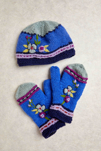 Color Block Blue Knit Mittens