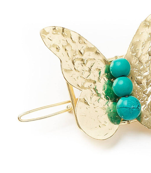 Jatasya Butterfly Hair Barrette - Turquoise, Gold