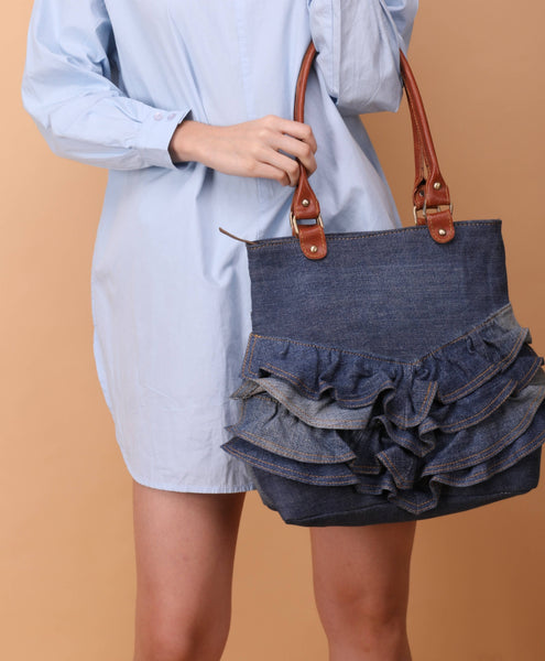 Abby Denim Frill Shoulder Bag