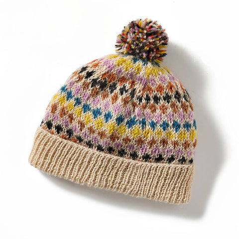 Diamond Remnant Knit Winter Pom Hat