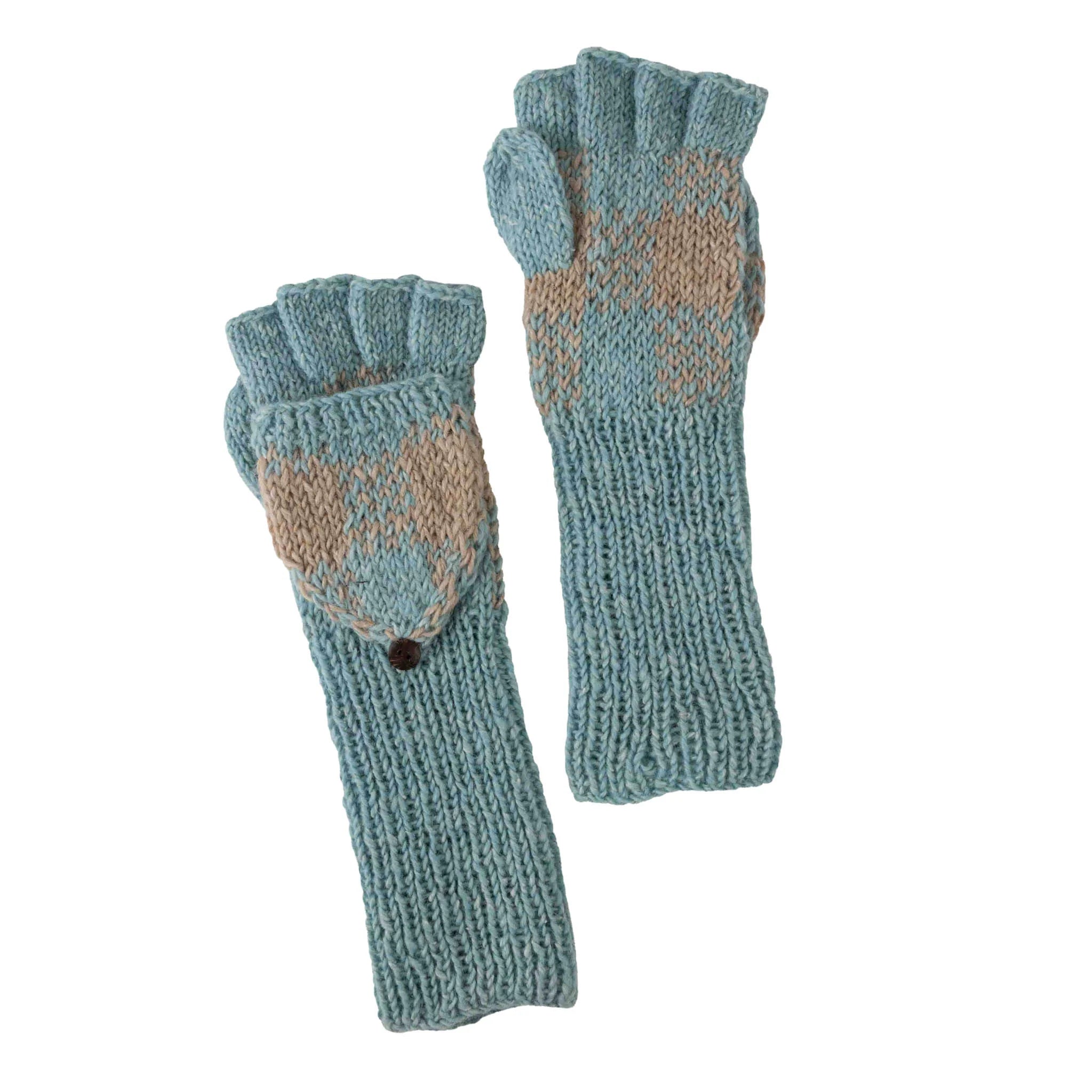 Aqua Tan Convertible Mittens