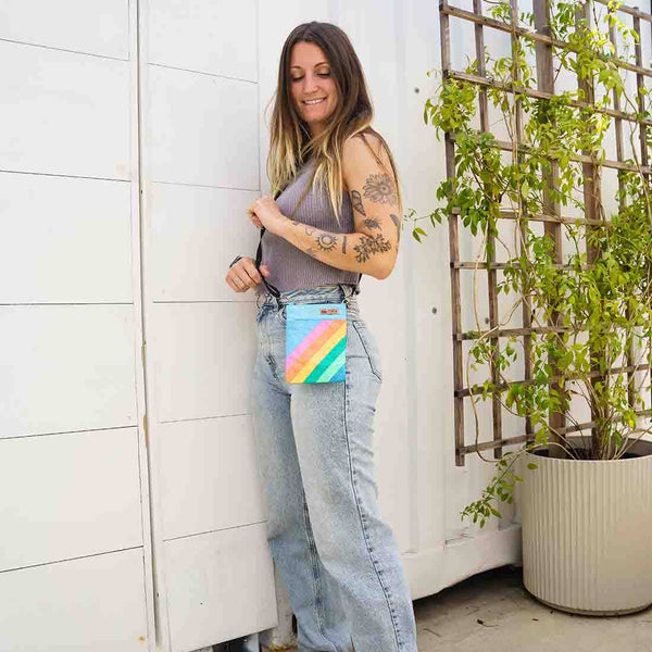 Mini Recycled Phone Crossbody Bag - Rainbow Stripes