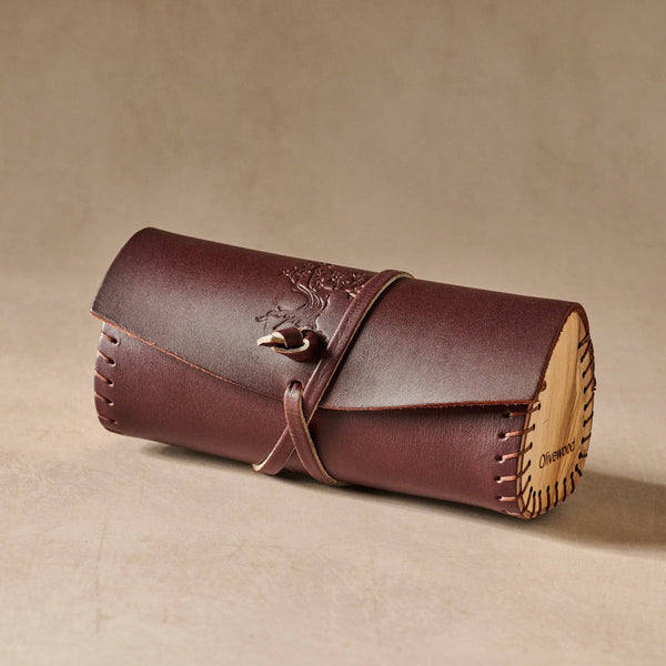 * Asif Leather & Olive Wood Eyeglass Case
