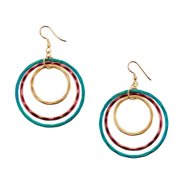 Vitana Cascading Hoops Earrings - Teal, Copper, Gold