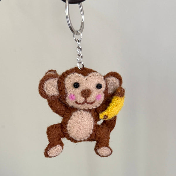Monkey with Banana Felt Wool Keychain