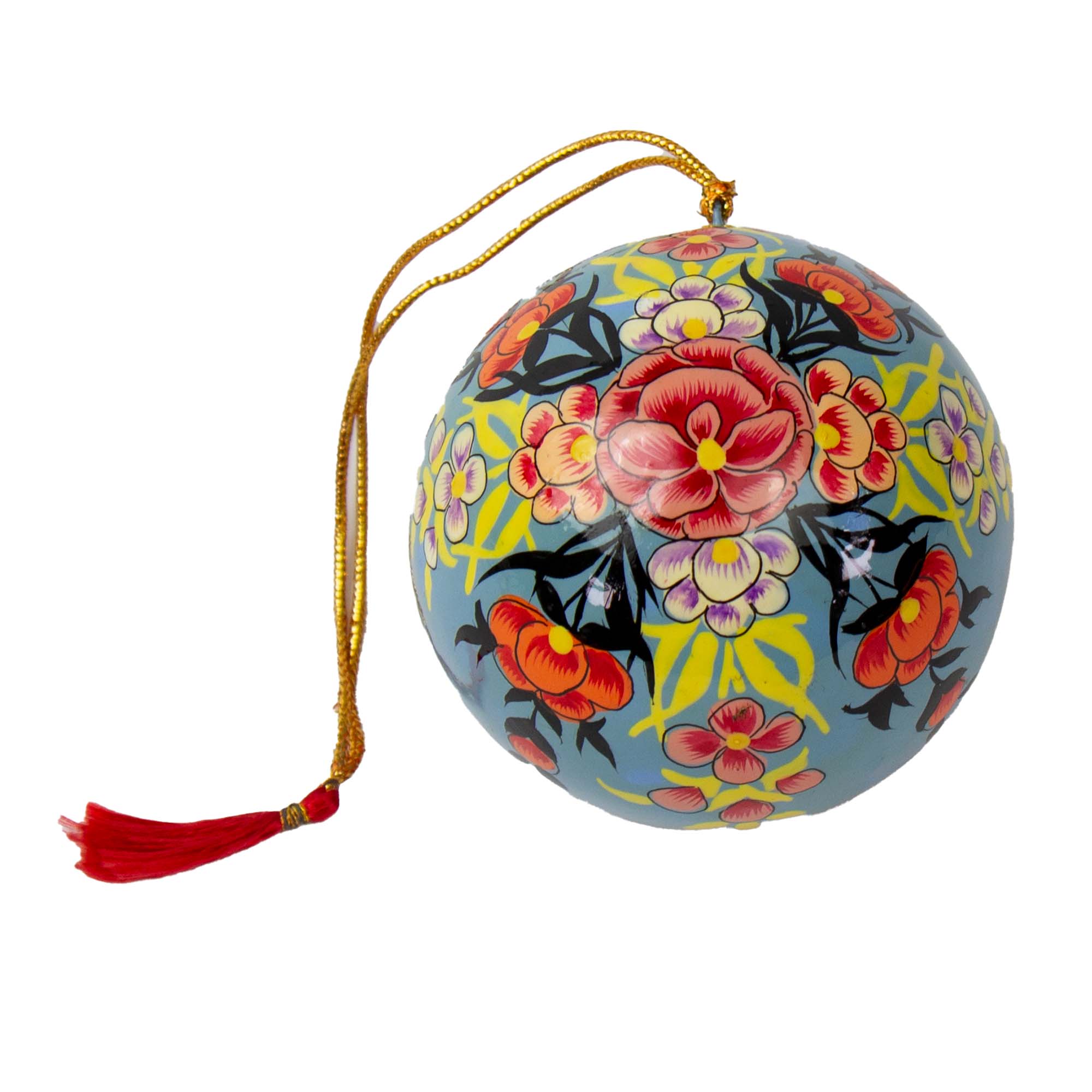Handpainted Ornament Periwinkle with Pink Peony Flowers