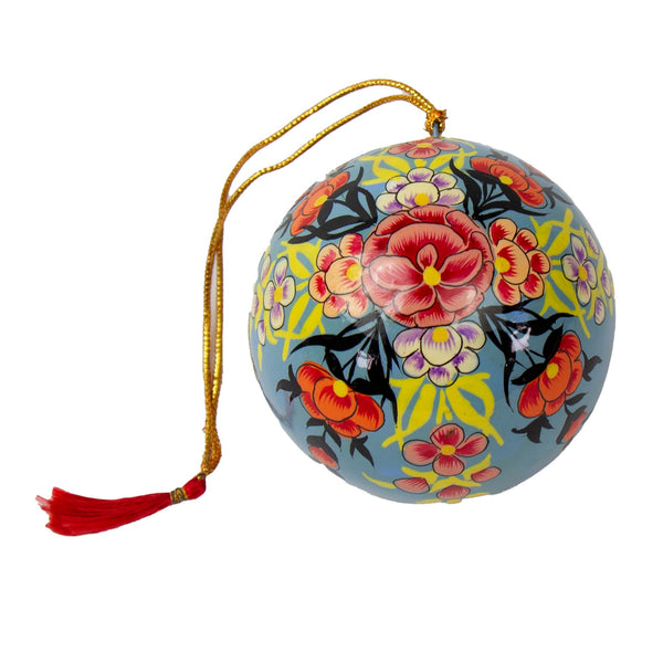 Handpainted Ornament Periwinkle with Pink Peony Flowers