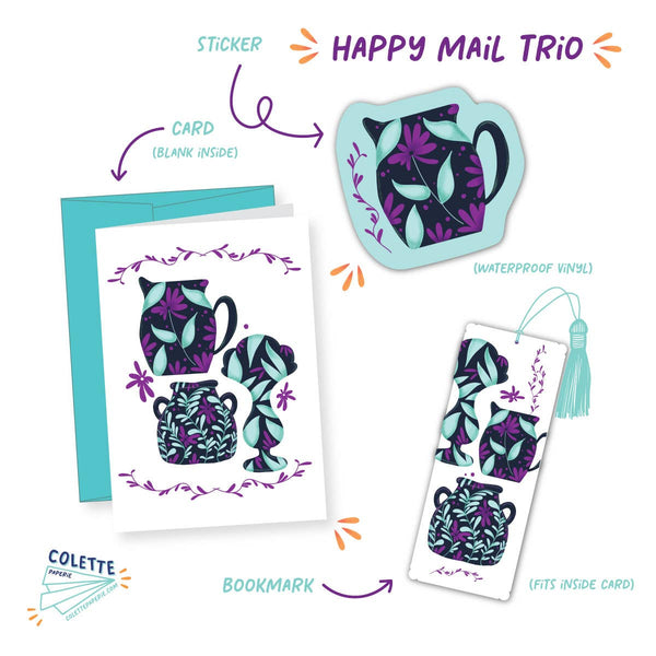 Happy Mail Trio - Card, Bookmark and Sticker - Jars