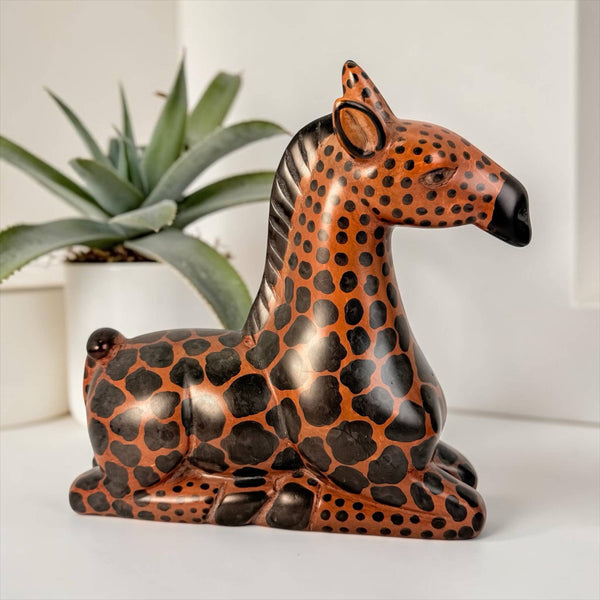 Soapstone Giraffe, Laying Down, 6"