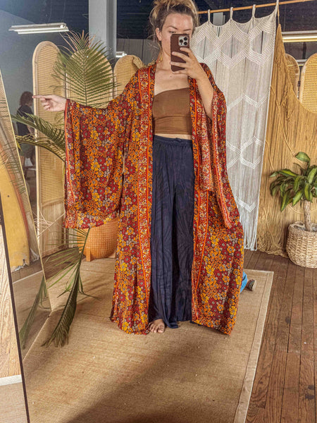 BOHO Silk Bell Sleeve Long Maxi Kimono Duster Cardigan
