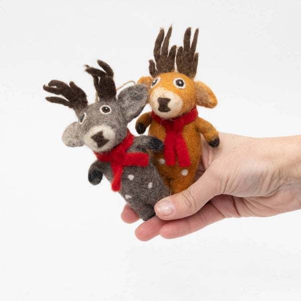 Ornament - Christmas Decor - Spotted Reindeer with Red Scarf