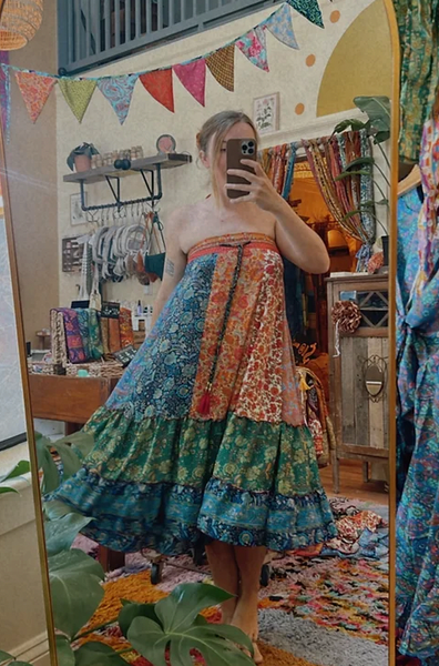 Hippie Boho Recycled Patchwork Skirt