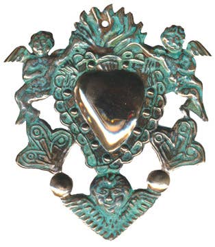 Copper Heart Milagro with  Angels, Peru (MC19)