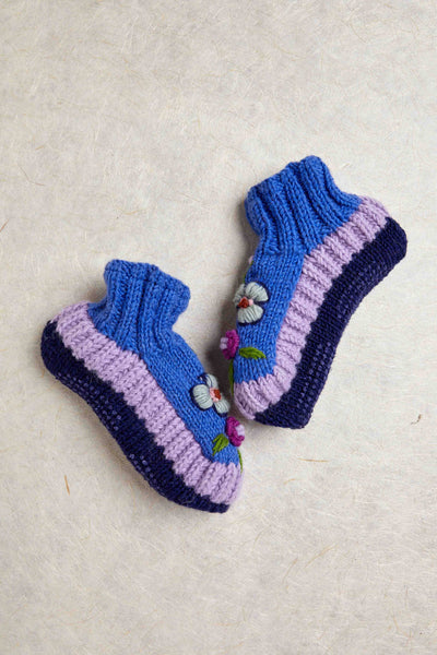 Color Block Blue Knit Slippers