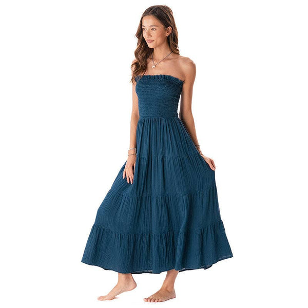 Deep Teal Cotton Mai Tai Strapless Maxi Dress