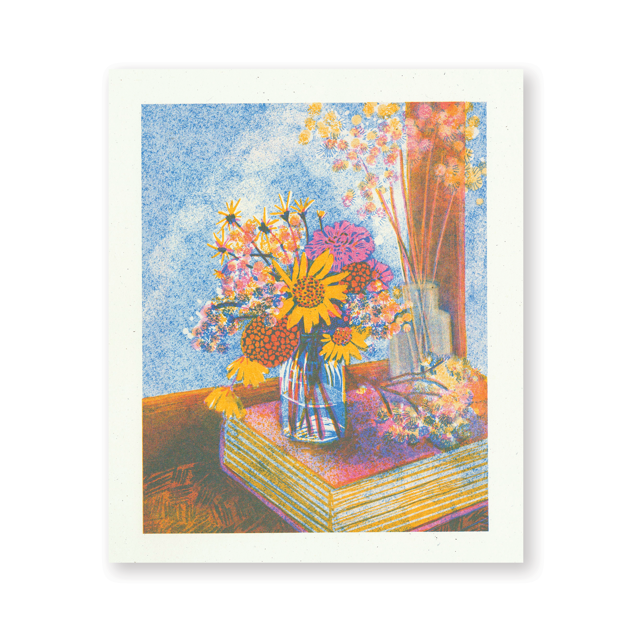 Still Life with Books And Flowers #2 Risograph Art Print