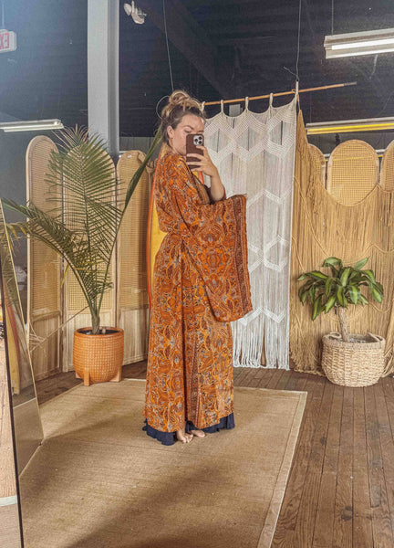 BOHO Silk Bell Sleeve Long Maxi Kimono Duster Cardigan