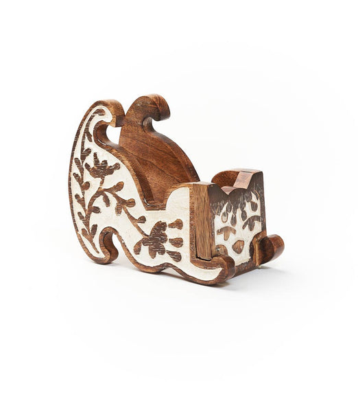 Aashiyana Cat Phone Stand - Carved Mango Wood Antique Finish