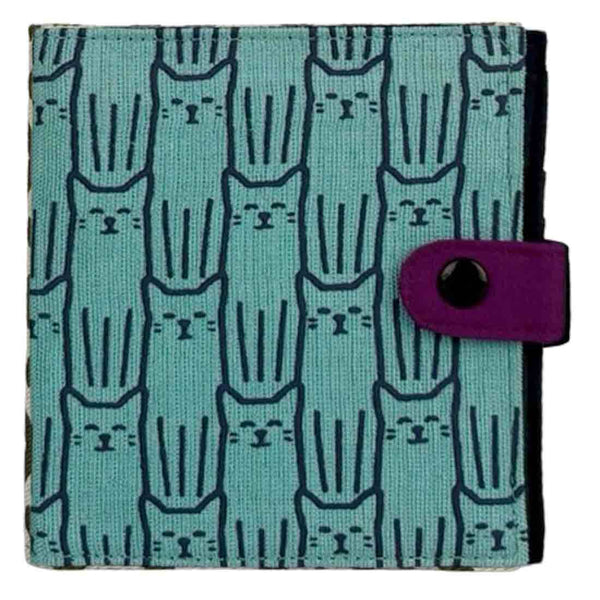 Vegan Square Wallet -  Brite Blue Cat Wallet - Slim Wallet