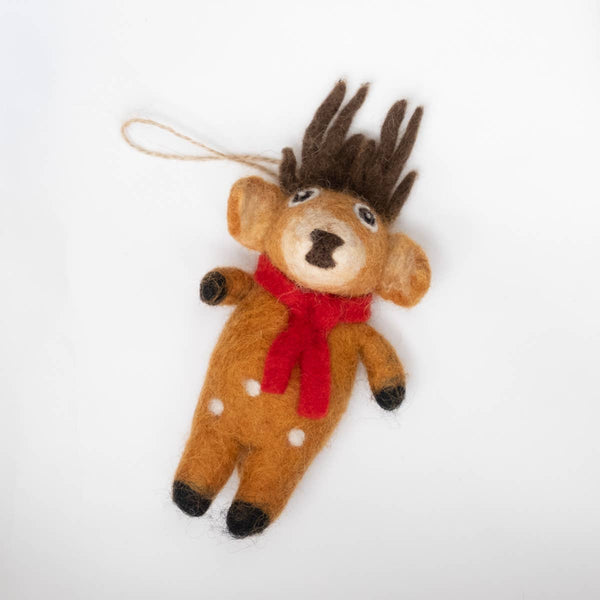 Ornament - Christmas Decor - Spotted Reindeer with Red Scarf