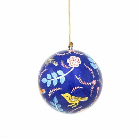 Handpainted Ornament Birds and Flowers, Blue