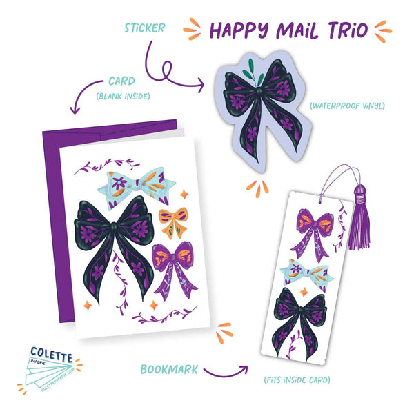 Happy Mail Trio - Card, Bookmark and Sticker - Bows