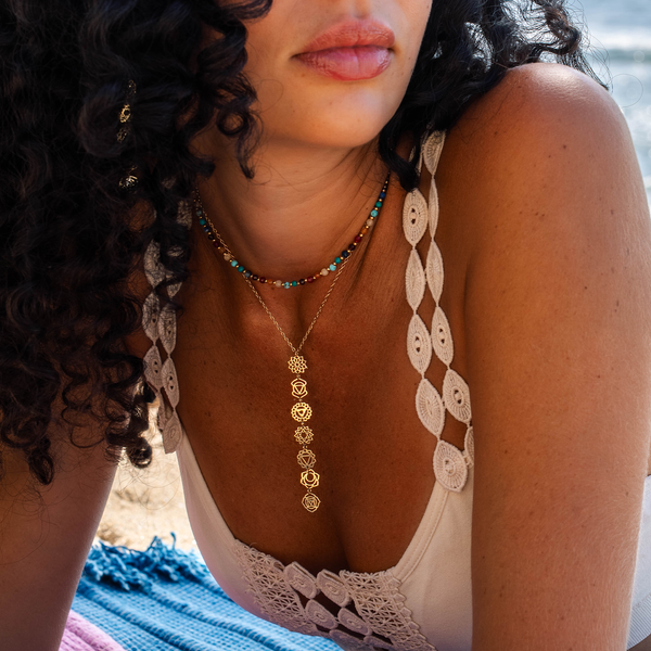 Gold Seven Chakra Drop Necklace