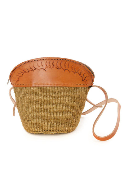 Khaki Sisal and Leather Petite Zippered Purse