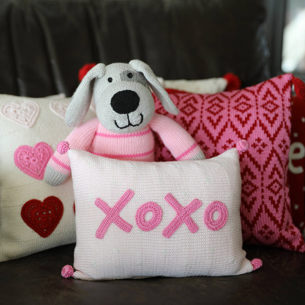 Handmade Knit Valentine Puppy Dog - Pink - Cotton Toy