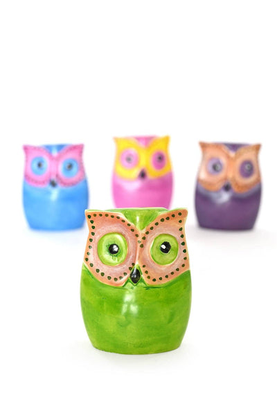 Flat Soapstone Colorful Owls
