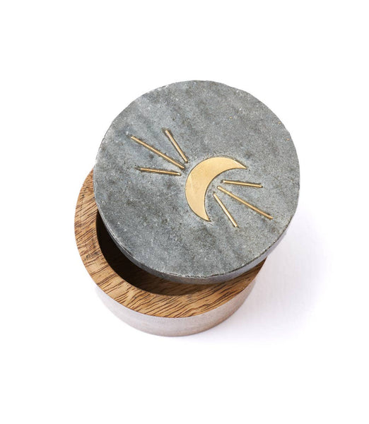 Indukala Moon Phase Keepsake Box - Black Marble, Wood, Brass