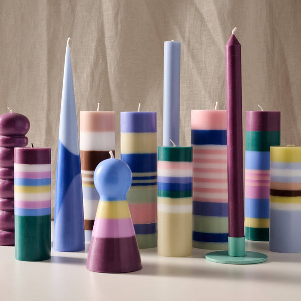 Obor Blue Large Stripe Palm Wax Pillar Candle
