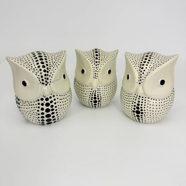 Soapstone Owl, Bird, 4.5" Black & White Polkadot
