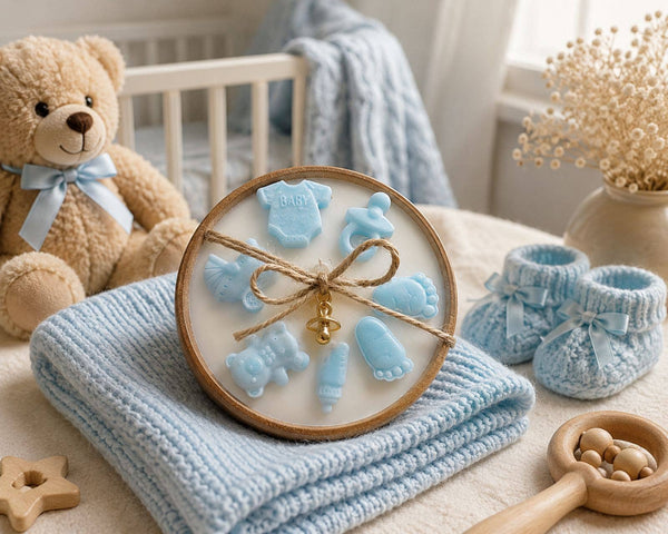 Baby Boy Gift Candle in Wooden Bowl – Handmade Soy Candle