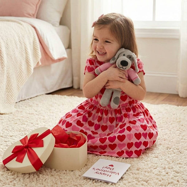 Handmade Knit Valentine Puppy Dog - Pink - Cotton Toy
