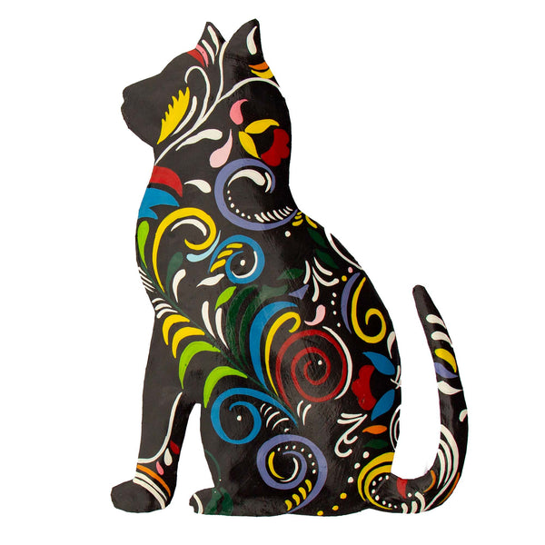 Thoughtful Kitty Painted Haitian Steel Drum Wall Art, 14.5"