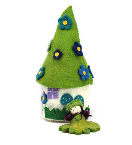 Handcrafted Blue Flower Felt Fairy House
