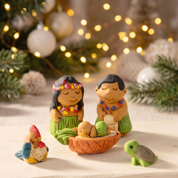 Nativity Hawaiian Ceramic Miniature Creche Set Fair Trade
