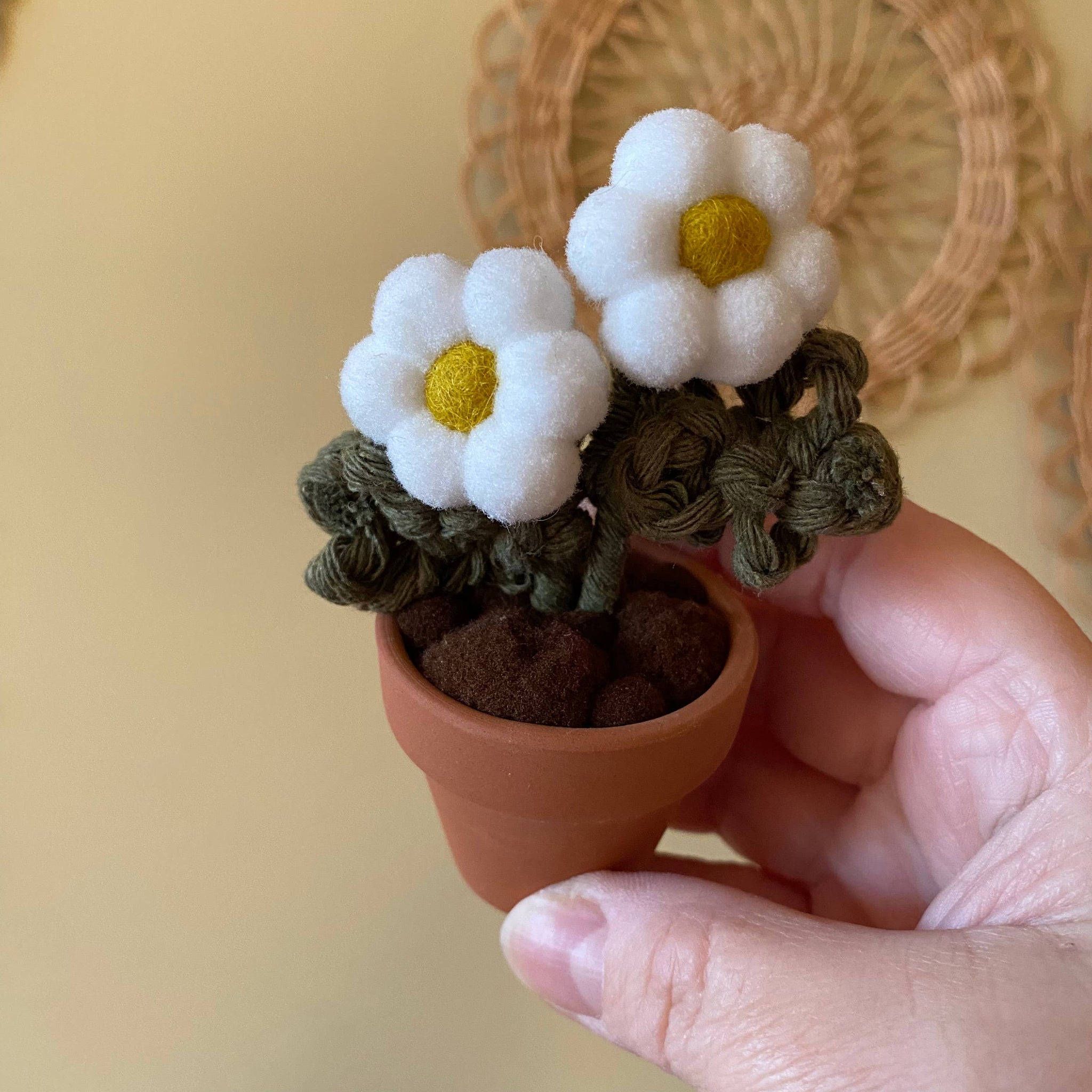 Pompom, Felt & Macrame Forever Fibre Flower -Mini Double