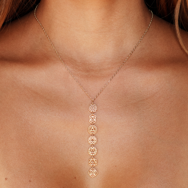 Gold Seven Chakra Drop Necklace