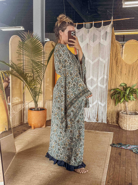 BOHO Silk Bell Sleeve Long Maxi Kimono Duster Cardigan
