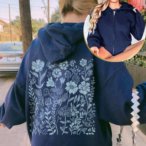 Blue Wildflower Zip Up Hoodie