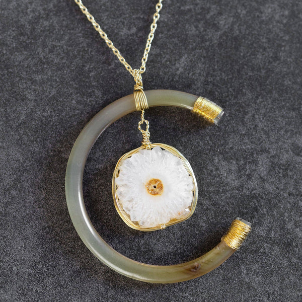 * Celestial Reclaimed Horn & Geode Pendant Necklace