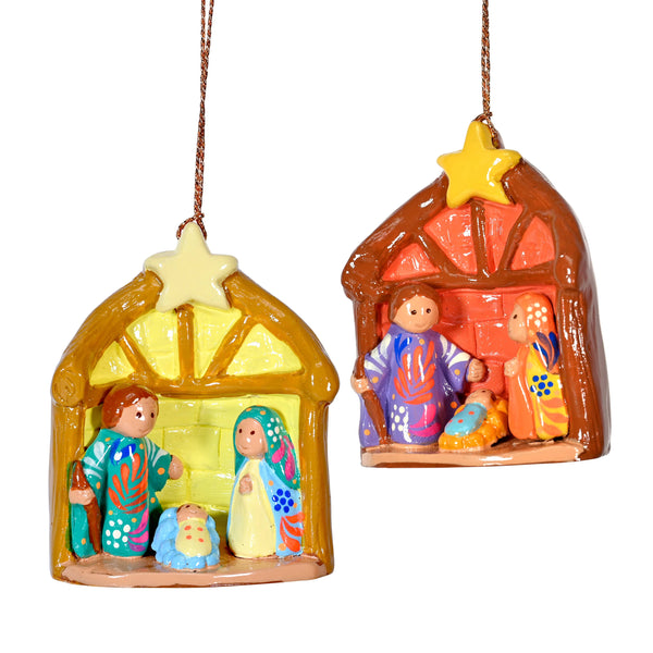 Nativity Hut Ornament Painted Ceramic Handmade Creche Handmade Creche
