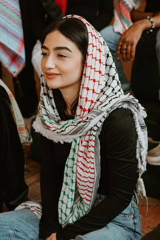 Multicolored Kuffiyeh - Red, Green and Black with Tassels