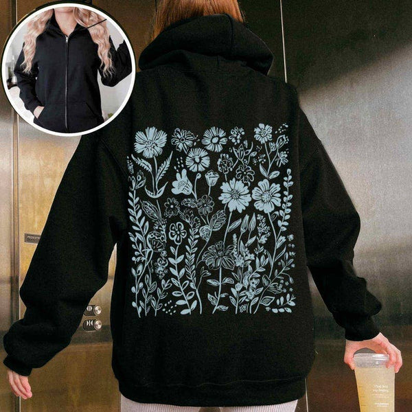 Blue Wildflower Zip Up Hoodie
