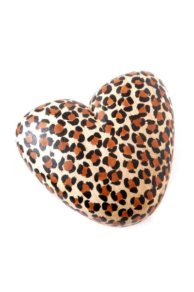 Kenyan Jacaranda Wood Leopard Print Heart