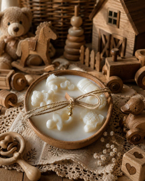 Baby Shower Soy Candle in Wooden Bowl – New Baby Gift Candle