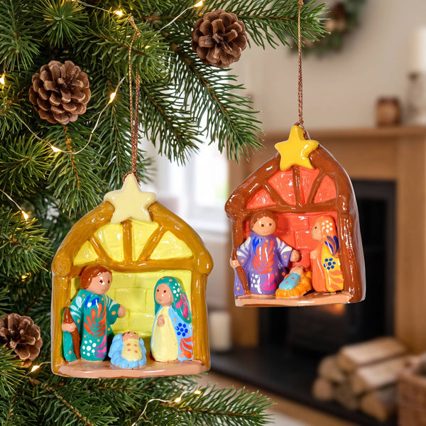 Nativity Hut Ornament Painted Ceramic Handmade Creche Handmade Creche